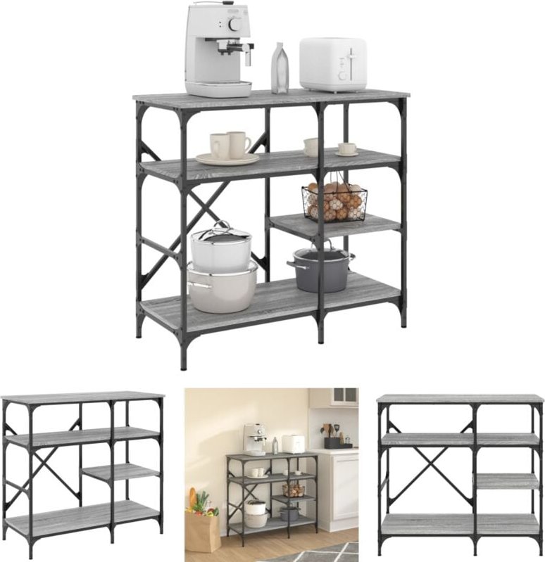 The Living Store - Bäckerregal Grau Sonoma 90x40x84 cm Holzwerkstoff und Metall - Küchenutensilienhalter & -ablagen - Gr...