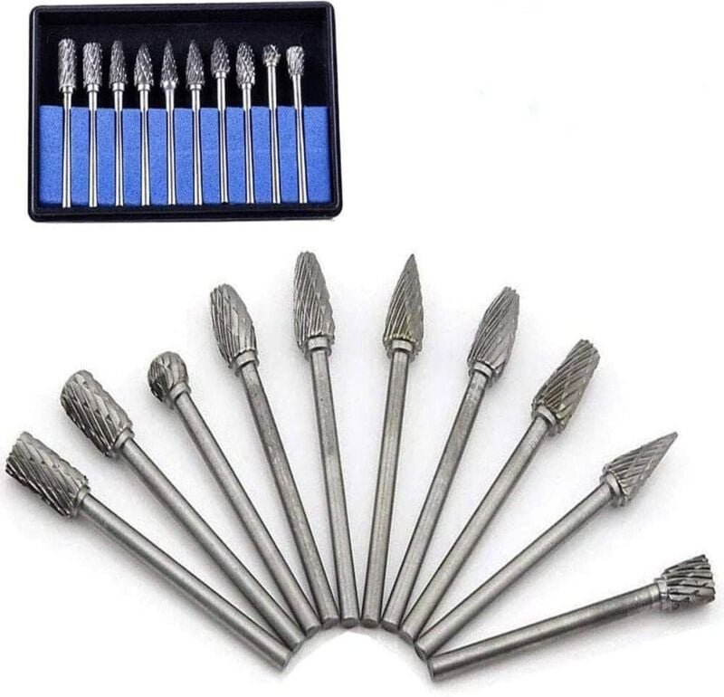 10 Stück Wolframkarbid-Frässtifte, Metallgrat-Schleifkopf für Dremel-Rotationswerkzeuge, Schleifer und Holzbearbeitung, ...