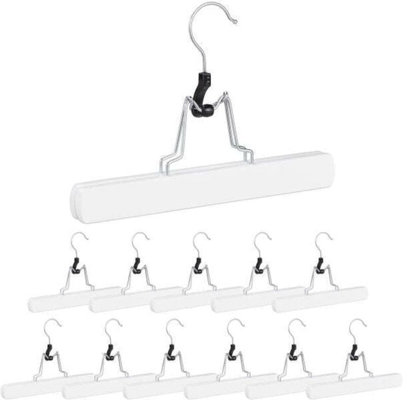Set of 12 white trouser hangers