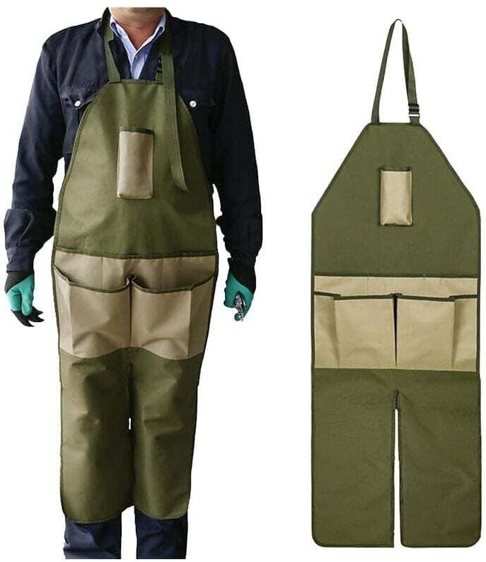 Gabrielle - Lange Gärtnerschürze mit Beinschutz, Arbeitsschürze mit mehreren Werkzeugtaschen, ideal für Gartenarbeit, He...