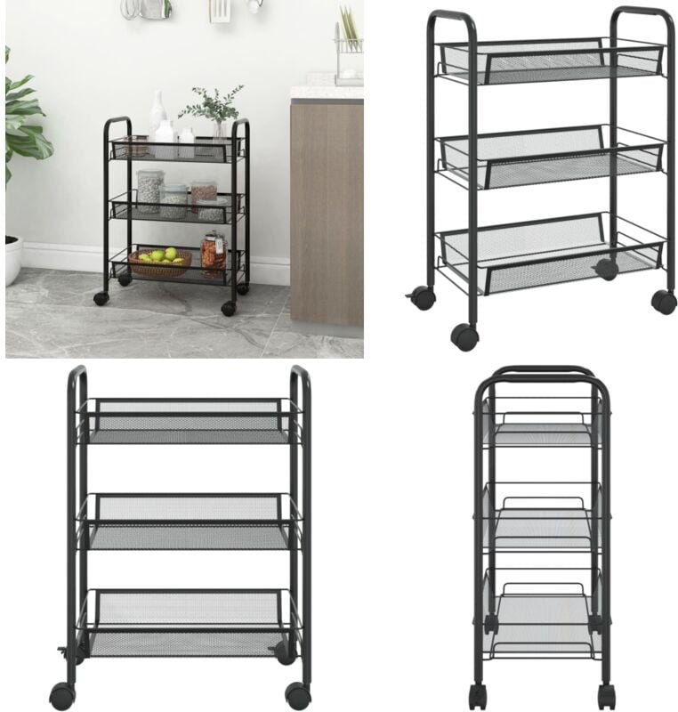 Küchenwagen 3 Etagen Schwarz 46x26x64 cm Eisen - Küchentrolley - Küchenwagen - Rollwagen - Lagerung - Organisation - Hom...