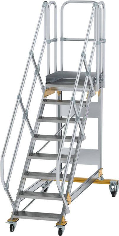 Günzburger Steigtechnik - Plattformtreppe 45° fahrbar Stufenbreite 0,6 m 8 Stufen Aluminium geriffelt - 600768