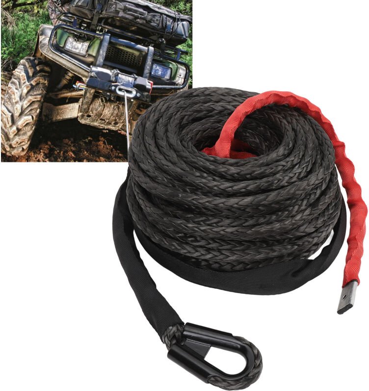 9,5 mm x 29 m synthetisches Windenseil – Windenkabel mit Haken aus legiertem Stahl für Geländewagen, atv, utv, suv, Moto...