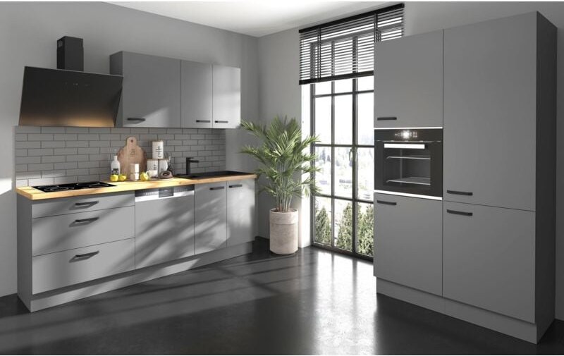 Küchen Preisbombe - Küche nessa 220 + 120 cm Anthrazit Grau Küchenzeile Küchenblock Einbauküche