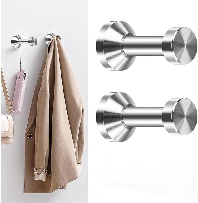 Sollbry - Stück runde silberne Wandhaken, einschraubbarer Wandhaken, Wandhaken, 48 mm Edelstahl-Wandhaken, geeignet zum ...