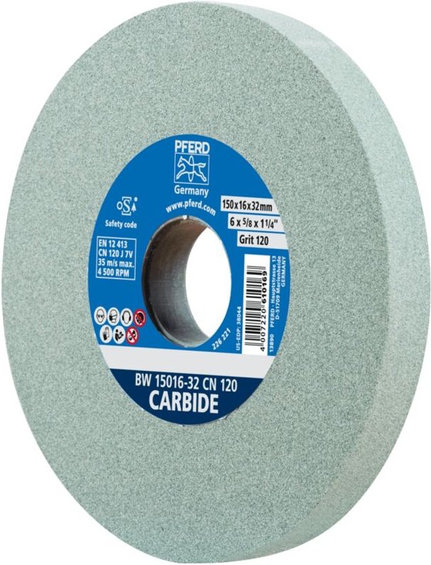 PFERD TOOLS Schleifbockscheibe Ø 150x16 mm Bohrung-Ø 32 mm SiC120 für harte Materialien z.B. Hartmetall