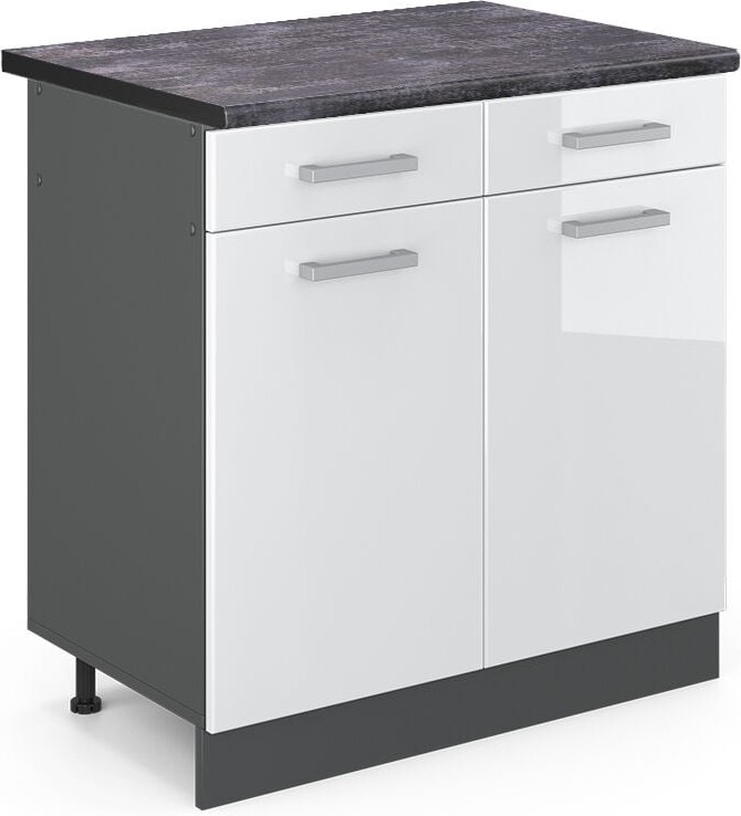 Vicco - Küchenunterschrank R-Line, Weiß Hochglanz, 80 cm , ap Anthrazit