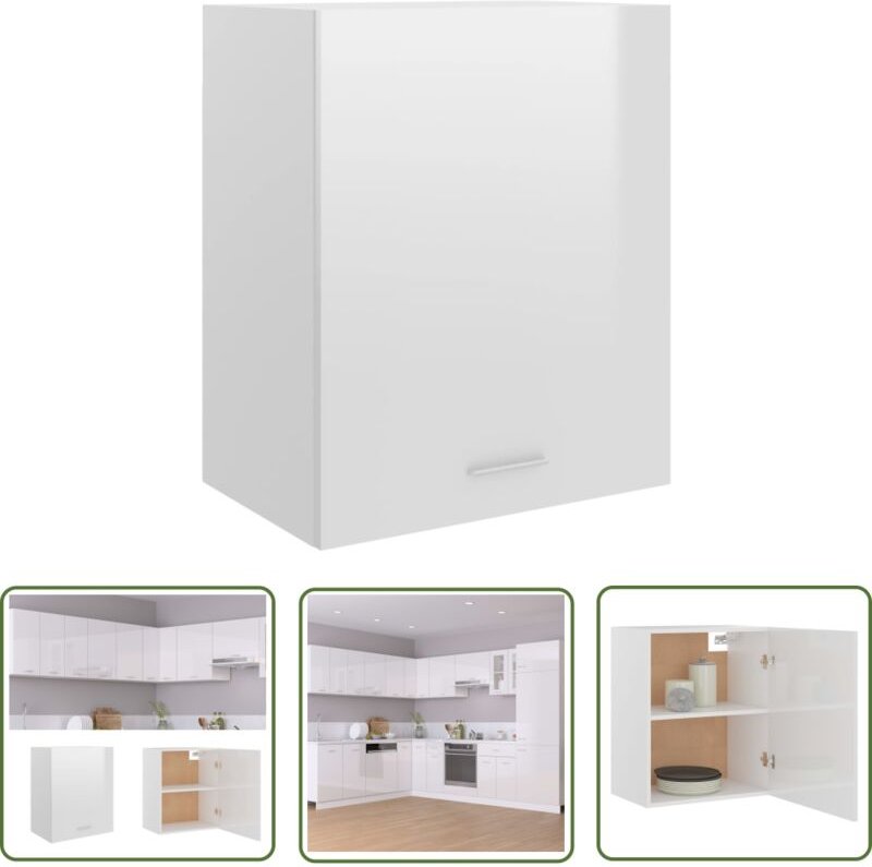Hängeschrank Hochglanz-Weiß 50x31x60 cm Holzwerkstoff - Küchenregal - Hängeschrank - Weißer Schrank - Holzschrank - Wohn...