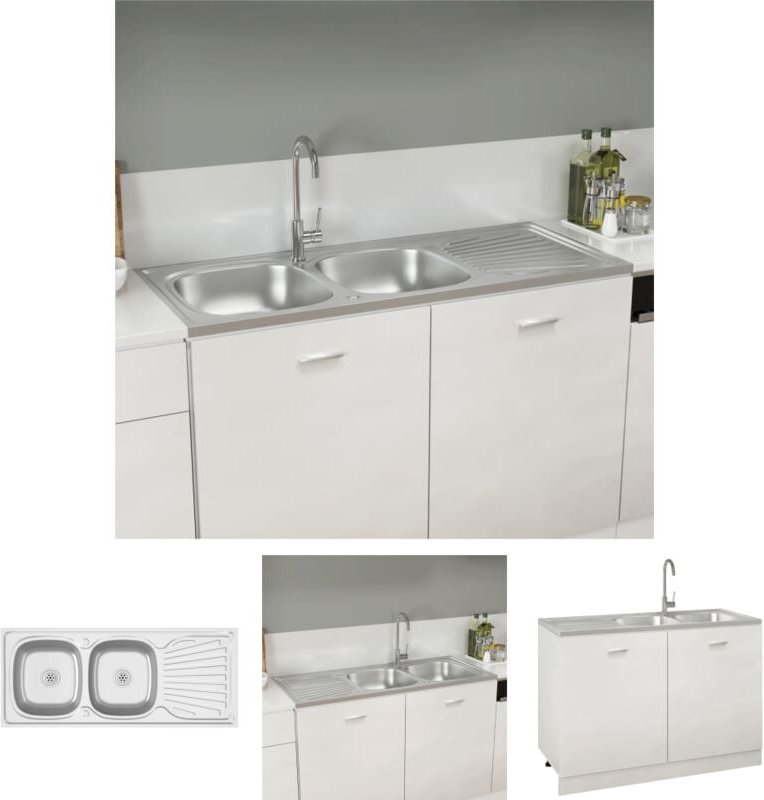 Doppelspüle Silbern 1200x500x155 mm Edelstahl - Küchenspülen & Spülbecken - Silber - The Living Store