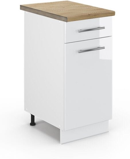 Thumbnail - Küchenunterschrank Fame-Line, Weiß Hochglanz, 40 cm , AP Eiche, Vicco