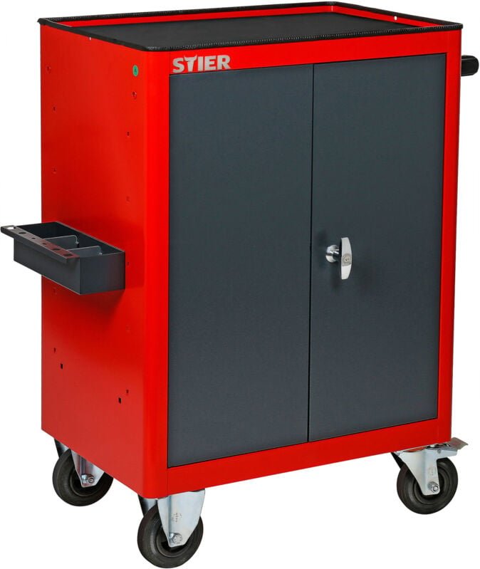 Schrankwagen, unbestückt mit 2 Einlegeböden, 985x670x470 mm, für Werkstatt und Lager, in Rot - Stier