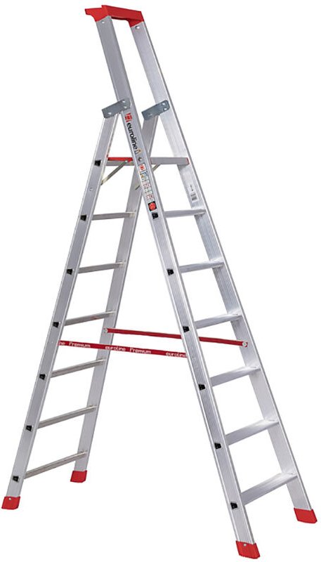 Thumbnail - Euroline Premium 32577 Stufenstehleiter mit Sicherheitsbrücke 7 Stufen