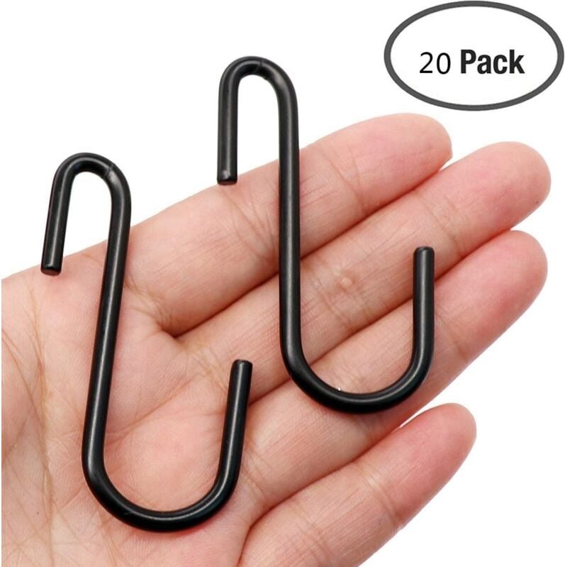 20er-Pack robuste schwarze S-förmige Haken für Küche, Bad, Schlafzimmer und Büro für Töpfe, Handtücher, Kleidung, Tasche...