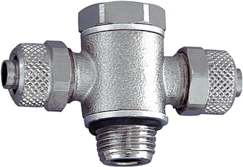 T-Schwenkverschraubung, O-Ring, g 3/8 a. Schlauch 12/10, ms vern. - Riegler