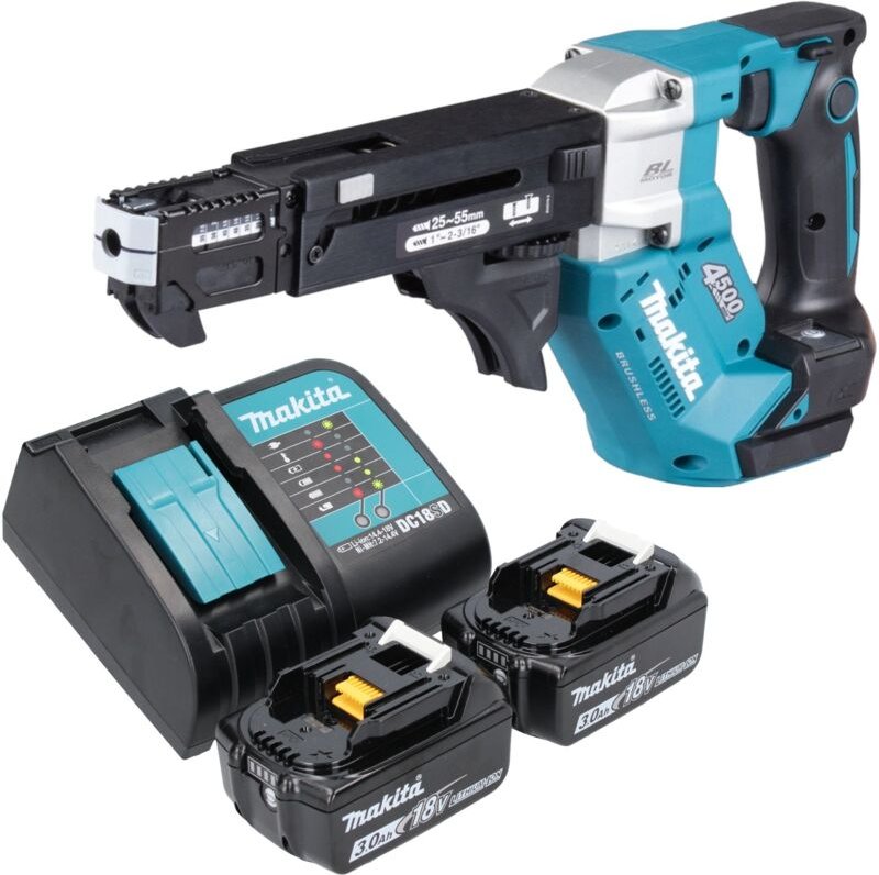 Dfr 552 sf Akku Magazinschrauber 18 v 25 - 55 mm Brushless + 2x Akku 3,0 Ah + Ladegerät - Makita