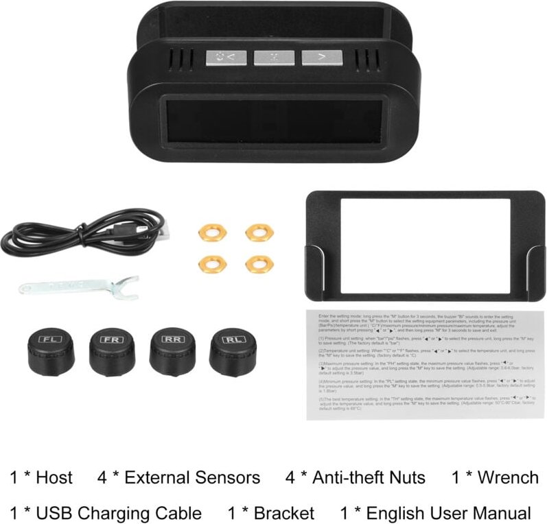 Zoternen - Reifendruckkontrollsystem mit 4 externen Sensoren, Solarmonitor, Auto-Ein/Aus und Sprachalarm, Echtzeitanzeig...