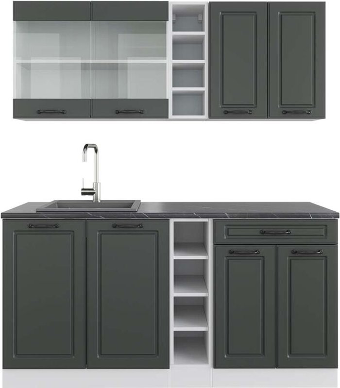 Vicco - Singleküche R-Line, Anthrazit Landhaus/Weiß, 160 cm , ap Anthrazit