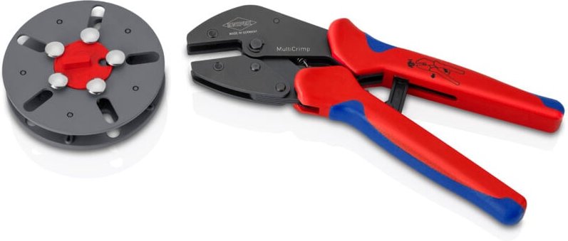 KNIPEX 97 33 LE MultiCrimp® Crimpzange mit Wechselmagazin, leer mit Mehrkomponenten-Hüllen brüniert 250 mm