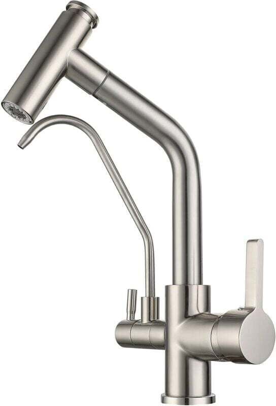 3-Wege-Küchenarmatur, Ausziehbare Brause, Spültischarmatur mit 2 Ausläufen, 360° schwenkbare Küchenarmatur, Messing für ...