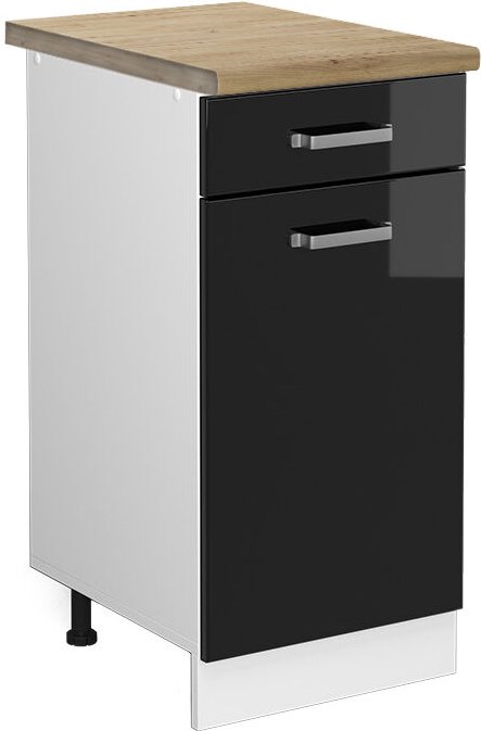 Vicco - Küchenunterschrank R-Line, Schwarz Hochglanz, 40 cm , ap Eiche