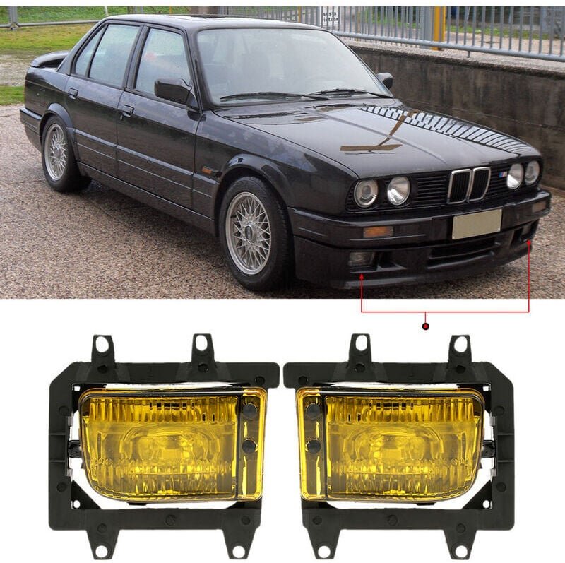 Paar klare Nebelscheinwerfergläser aus Kunststoff links und rechts für BMW E30 3er-Serie 1985–1993, gelb