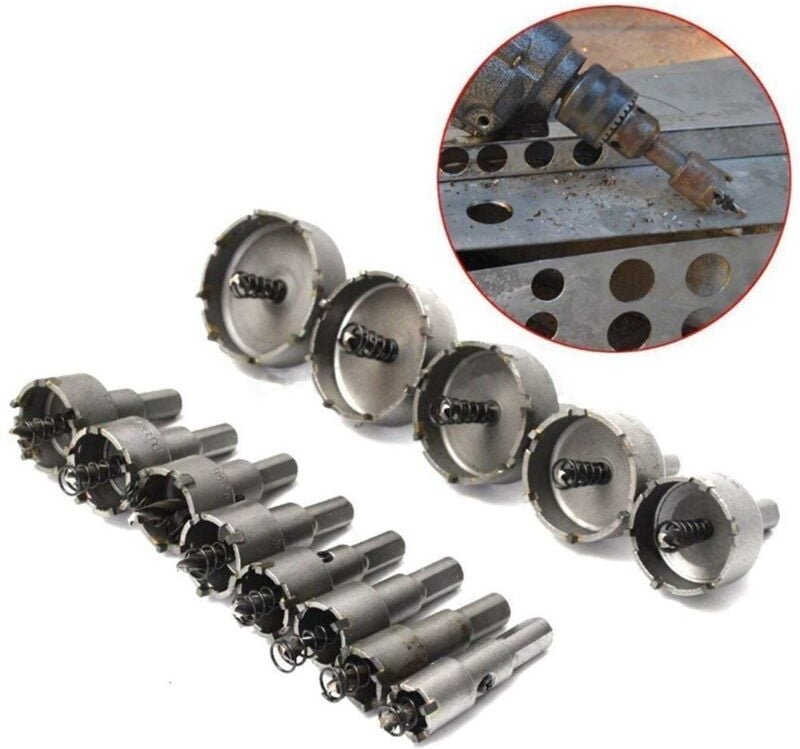 Ej.life - 13-teiliges Stahl-Lochsägen-Bohrer-Set, HSS-Hartmetallspitze, rostfrei, hohe Geschwindigkeit, 16–53 mm, für Ku...