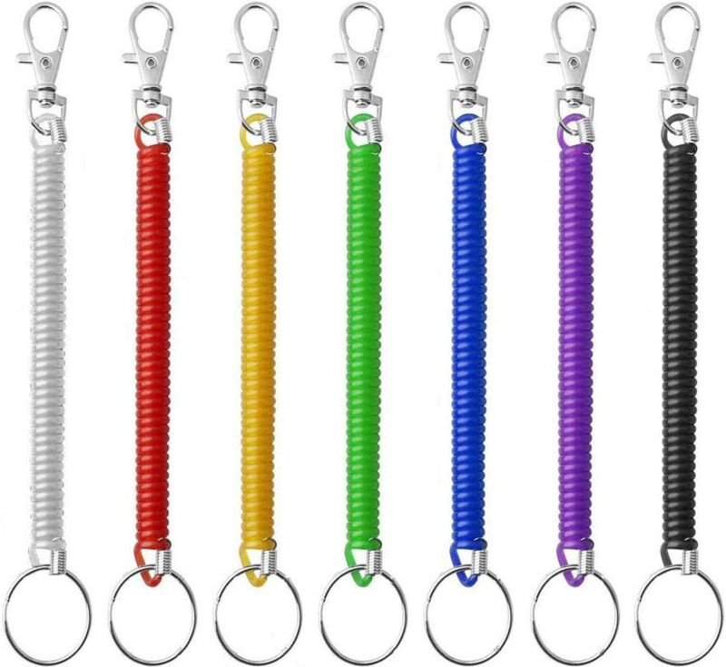 Sollbry Spiralfeder-Schlüsselanhänger, 7 Stück, erweiterbare bunte Kunststoff-Schlüsselanhänger, einziehbare Angel-Lanya...