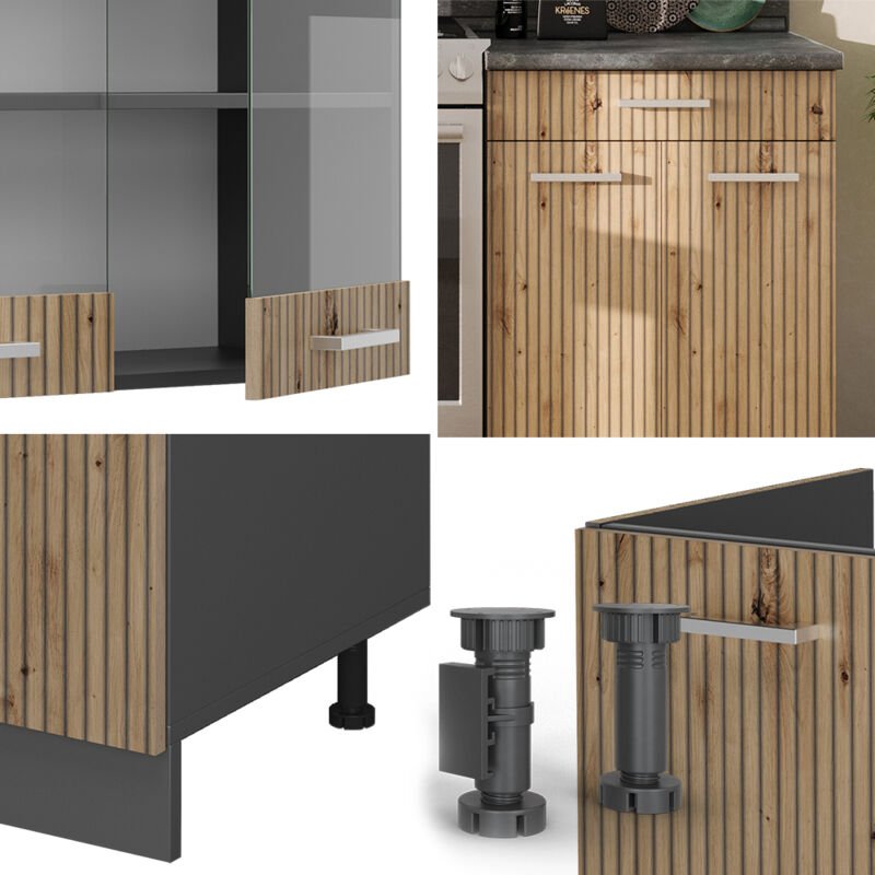 Vicco - Küchenzeile R-Line, Artisan Eiche/Anthrazit, 200 cm ohne Arbeitsplatte