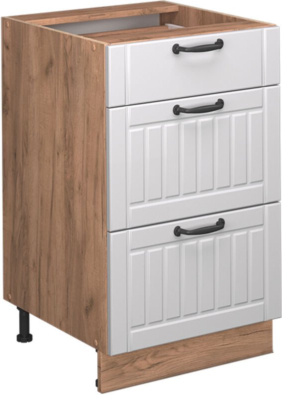 Küchenunterschrank Fame-Line, Weiß Landhaus, 50 cm , AP Marmor, Vicco