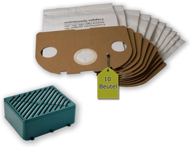 Thumbnail - Filterset kompatibel mit Vorwerk Tiger / Kobold 251, 252: 10 Staubsaugerbeutel + 1 Aktiv-Filtersystem