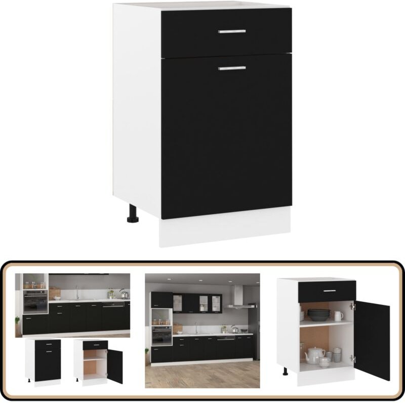 Schubunterschrank Schwarz 50x46x81,5 cm Holzwerkstoff - Küchenmöbel - Holzschrank - Untertischschrank - Schwarz - Schubl...