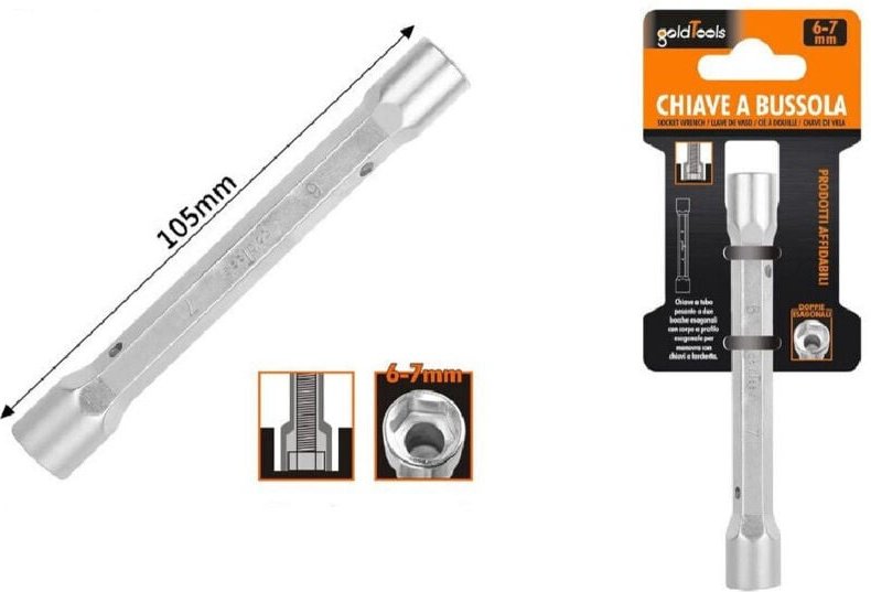 Thumbnail - Trade Shop Traesio - Trade Shop - key to bussola tubo esagonale von 105 mm doppie bocche esagonali 6-7 mm 97547 -
