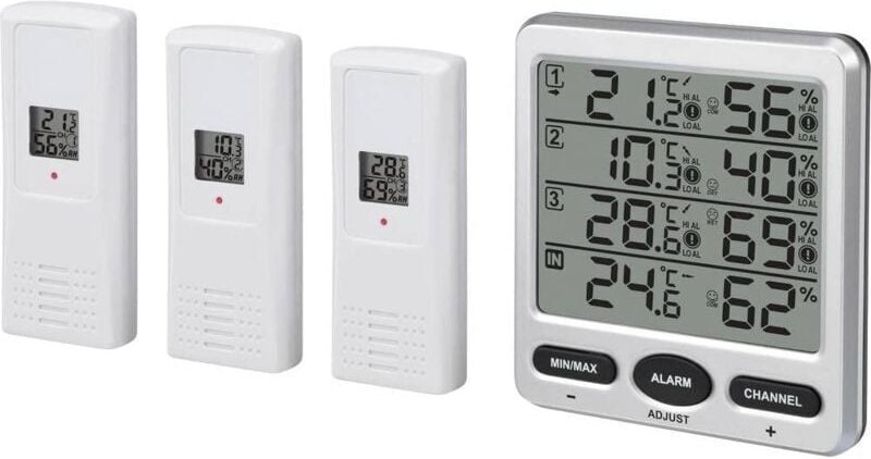 YMYNY 8-Kanal 433 MHz Kabelloses digitales LCD-Thermo-Hygrometer für den Innen- und Außenbereich mit drei Fernsensoren,