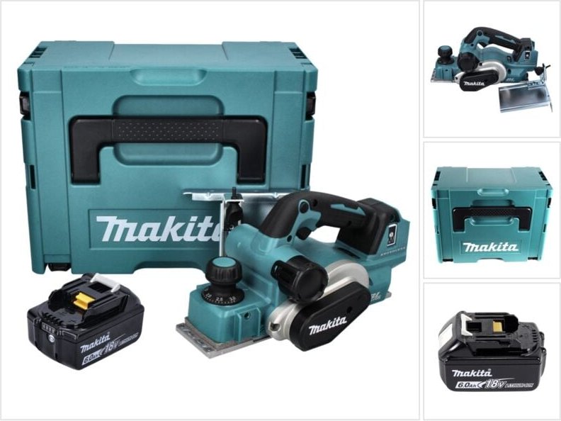 Makita DKP 181 G1J Akku Hobel Falzhobel 82 mm 18 V Brushless + 1x Akku 6,0 Ah + Makpac - ohne Ladegerät
