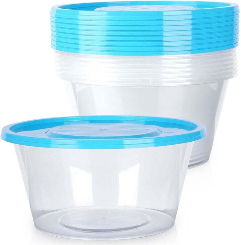 Set of 10 round food boxes 650 ml fridge microwave safe