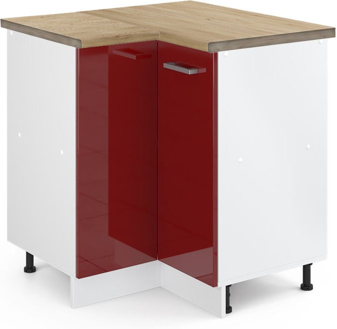 Vicco - Eckunterschrank R-Line, Bordeaux Hochglanz, 75.6 cm, ap Eiche
