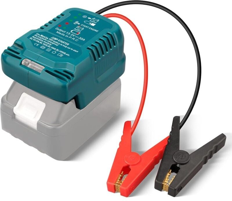 Starthilfegerät für Makita 18V Akku, Batterie-Starthilfegerät mit 12V Starthilfekabel, Tragbarer Batterieadapter, Autoba...