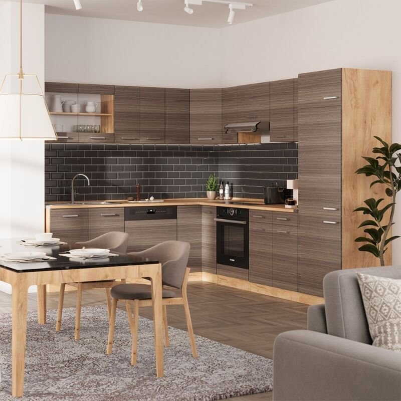 Vicco - Eckküche R-Line, Edelgrau/Goldkraft Eiche, 227 x 287 cm , ap Marmor