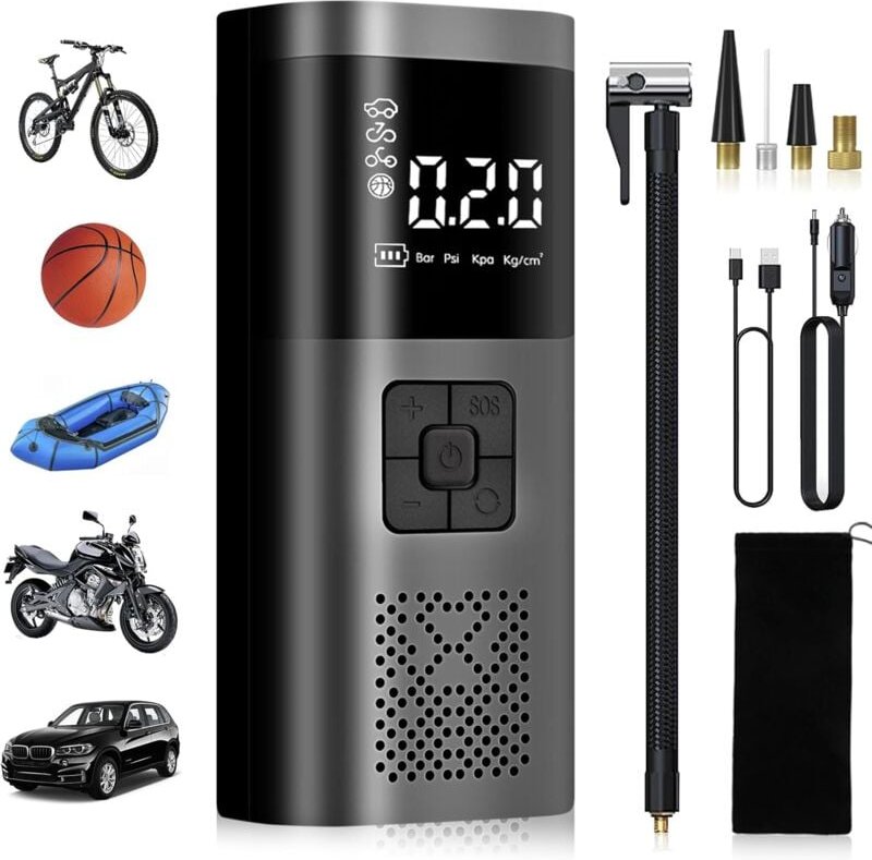 Beijiyi - Tragbarer Luftkompressor, Mini-Elektro-Fahrradpumpe, kabelloser elektrischer Reifenfüller, 4 Modi für Auto, Fa...