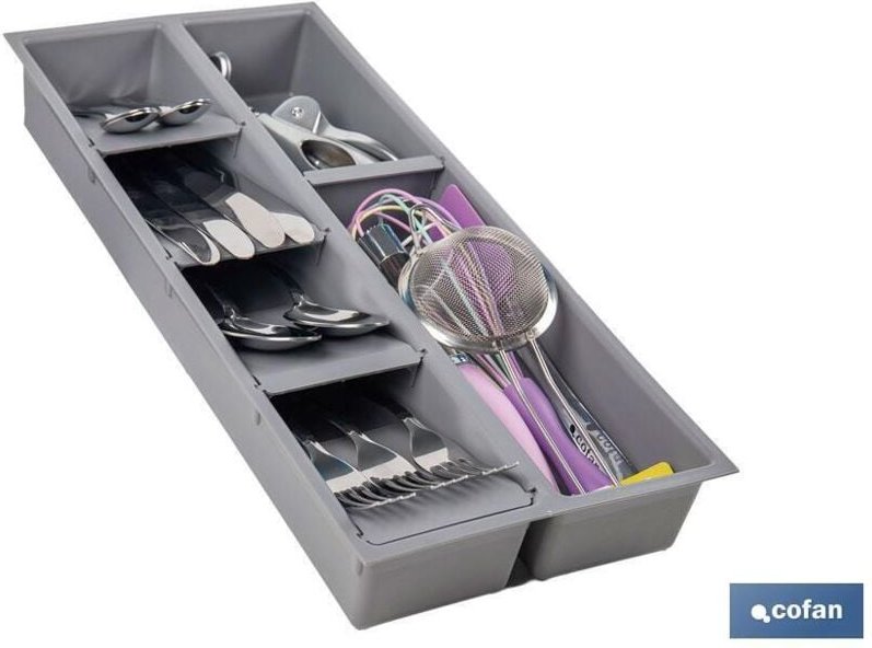 Besteck-Organizer mit 7 Fächern 20x45x6,5cm grau