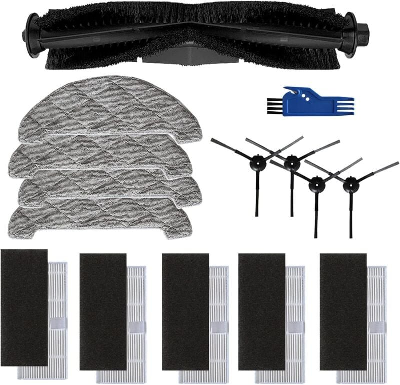 Zubehörset für Ultenic D5/D5s Roboterstaubsauger, 4 Seitenbürsten, 1 Rollbürste, 4 Wischtücher, 5 Filter