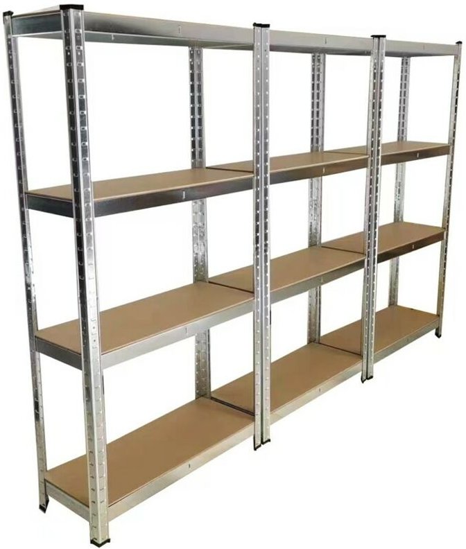 EURO VANADIUM - Dreifaches robustes Metallregal, 2 m 10 lang, 12 Ablagen Holz 30 cm