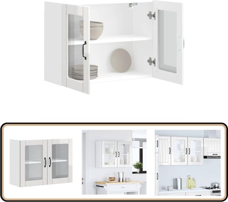 Küchen-Hängeschrank mit Glastür Hochglanz-Weiß Holzwerkstoff - Vidaxl