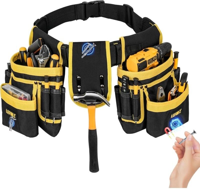 Werkzeuggürtel, magnetische Werkzeugtasche, 27 Taschen, robuster, gepolsterter Werkzeuggürtel für Herren, abnehmbare und...