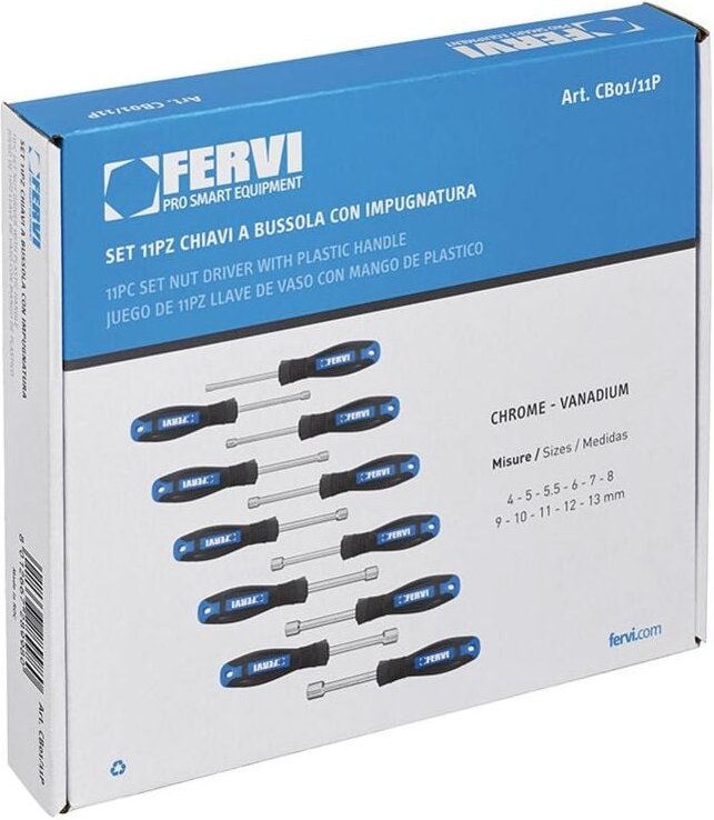 Satz mit 11 Steckschlusseln 4 - 13 mm mit Griff Fervi cb01/11p