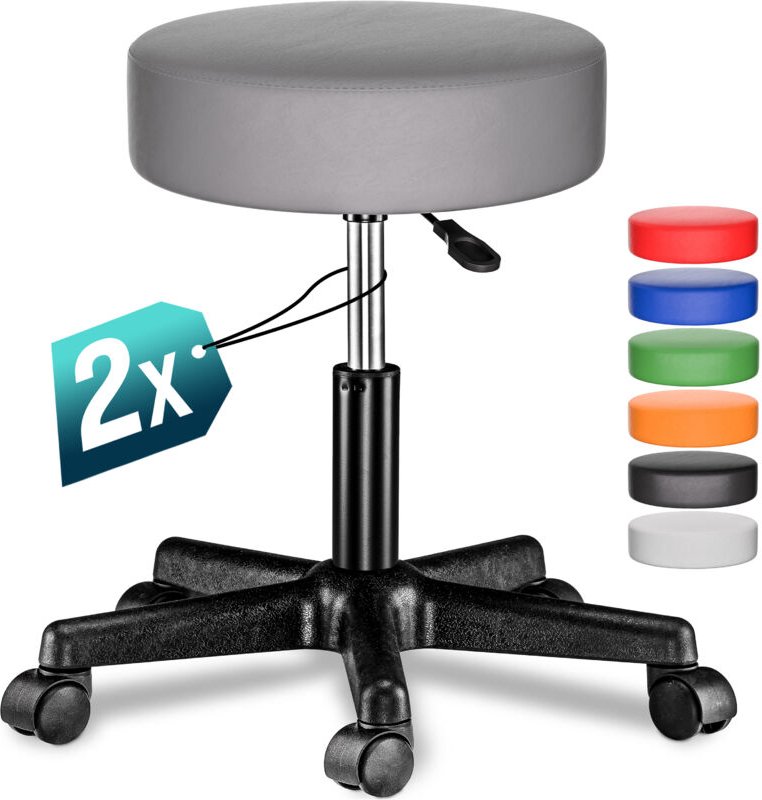 CASARIA® Rollhocker Höhenverstellbar 10cm Polsterung 46-60cm Sitzhöhe 360° drehbar Ø35cm rund Rollen Bürohocker Drehhock...