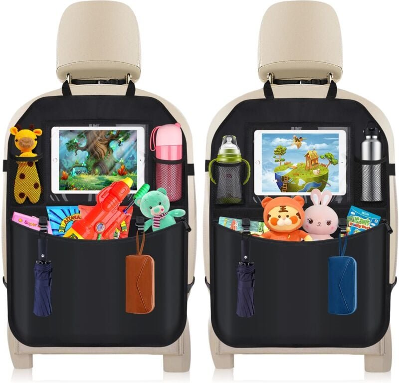 2-teiliger Auto-Rücksitzschutz – mit transparenter Tasche zur Tablet-Aufbewahrung und mehreren Taschen für Spielzeug/Büc...