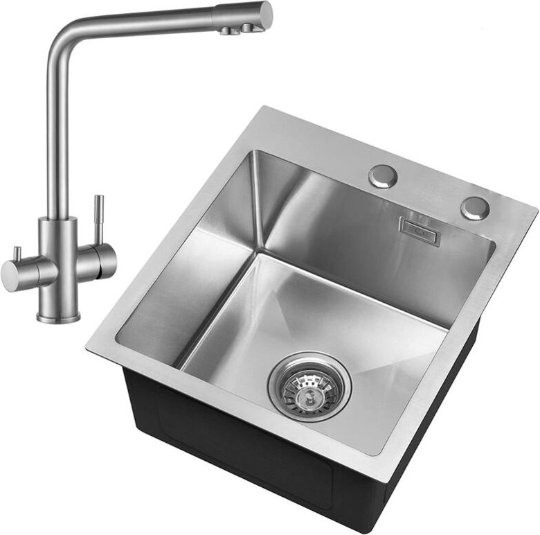 Spülbecken 40 45 cm ab 40er Unterschrank Küchenspüle mit Über- und Ablaufgarnitur Edelstahl Becken Einbauspüle 304 Polie...