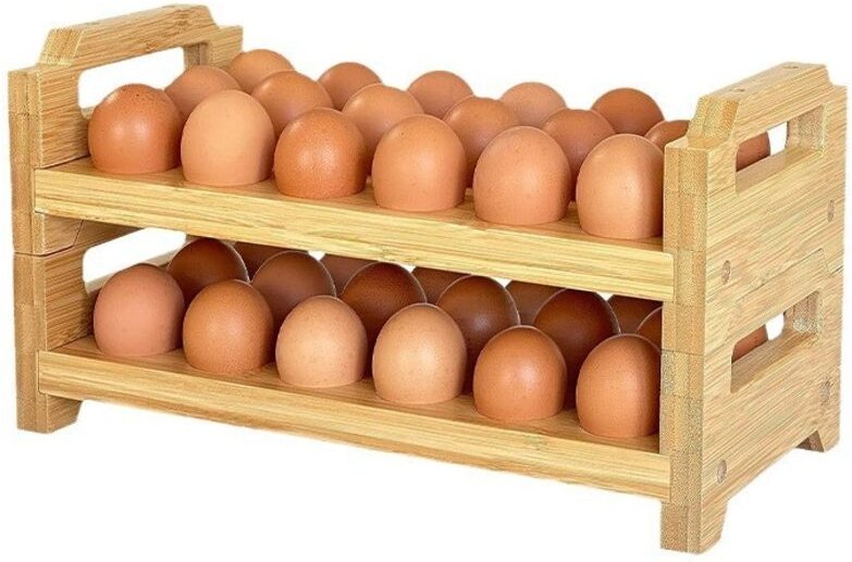Stapelbares, mehrschichtiges Eiertablett aus Bambus mit Fächern für die Küche, Kühlschrank, Eieraufbewahrungshalter, höl...