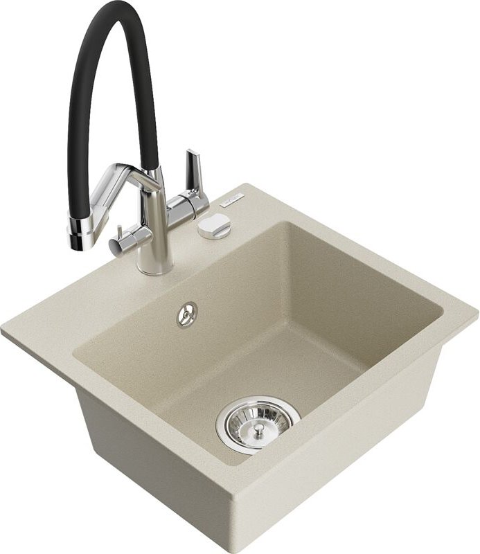 Milo 1-Becken-Granitspüle mit Mischbatterie Duo, Beige - 6505-69-671701-07 - Mexen